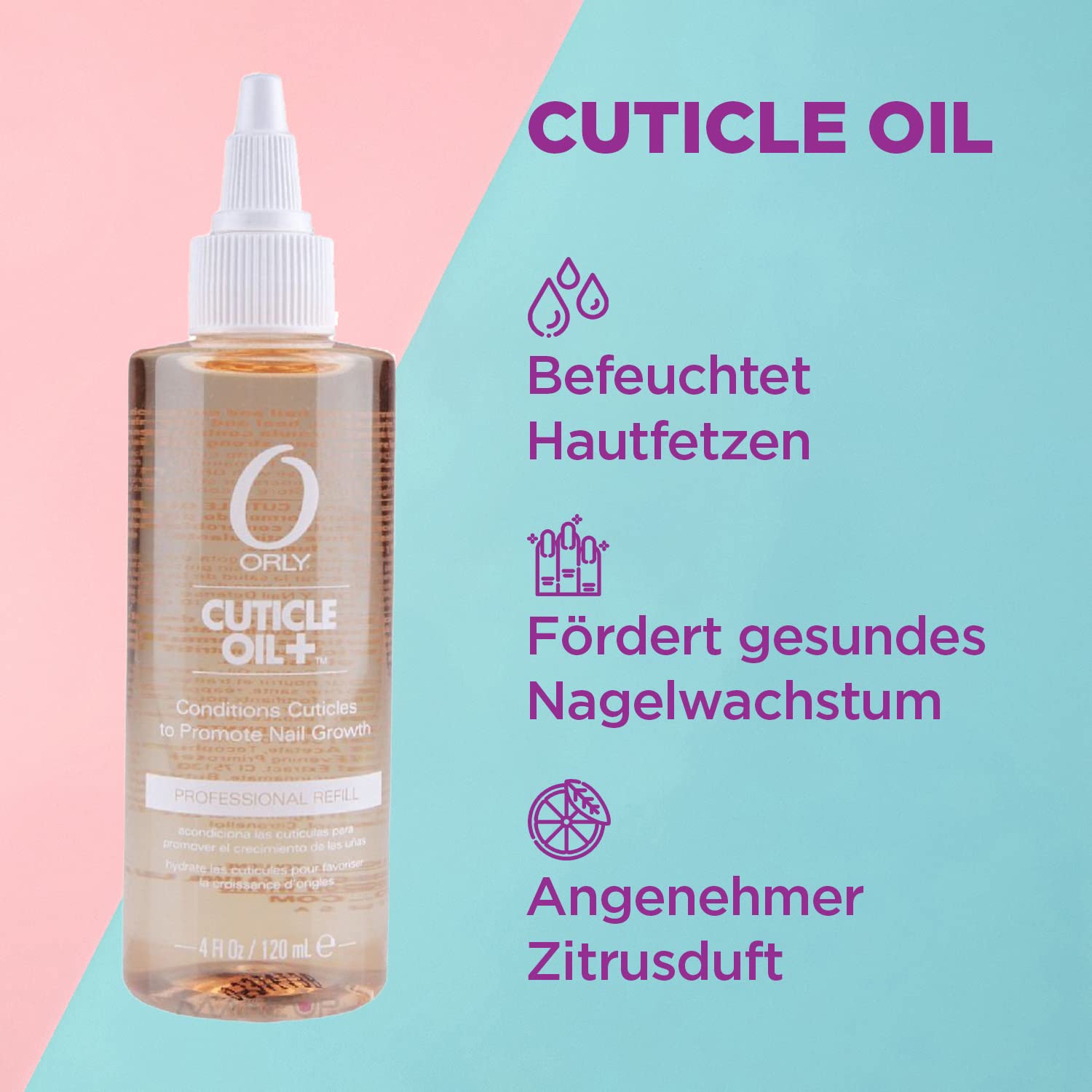 ORLY Cuticle Oil+ Cura cuticole, 118 ml, cura intensiva per unghie e cuticole, con estratto di fiori d'arancio e ciliegia, idrata, favorisce la crescita sana delle unghie