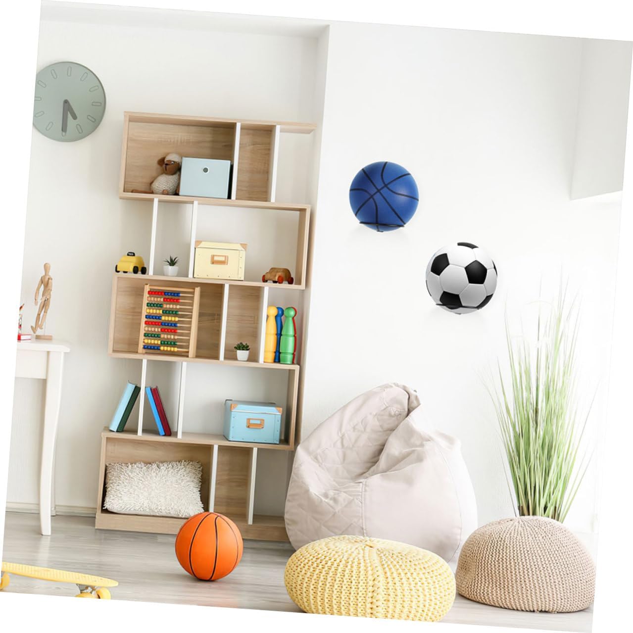 GALPADA 8pcs Wall Mounted Sports Ball Holder Rack, Metal Basketball Volleyball Soccer Rugby Storage Organizer for Home Garage Game Room