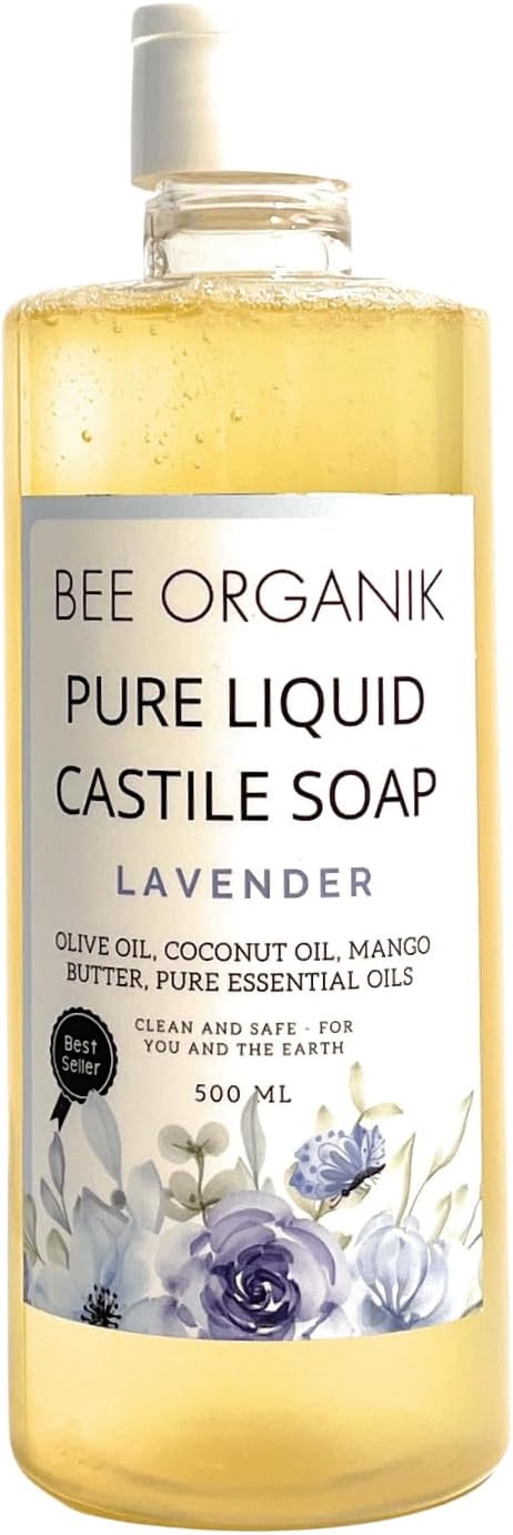 Pure Liquid Castile Soap Lavender | Multi-Purpose Hand Body Hair Home | Baby and Pet Safe | Natural Organic Safe 495ml