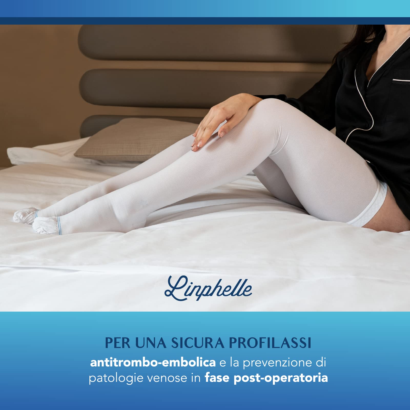 Linphelle Calze Autoreggenti Antitrombo Medicali - Calze Compressione Graduata Donna e Uomo, Calze Elastiche Antiembolismo K1 18-21 mmHg per Degenza