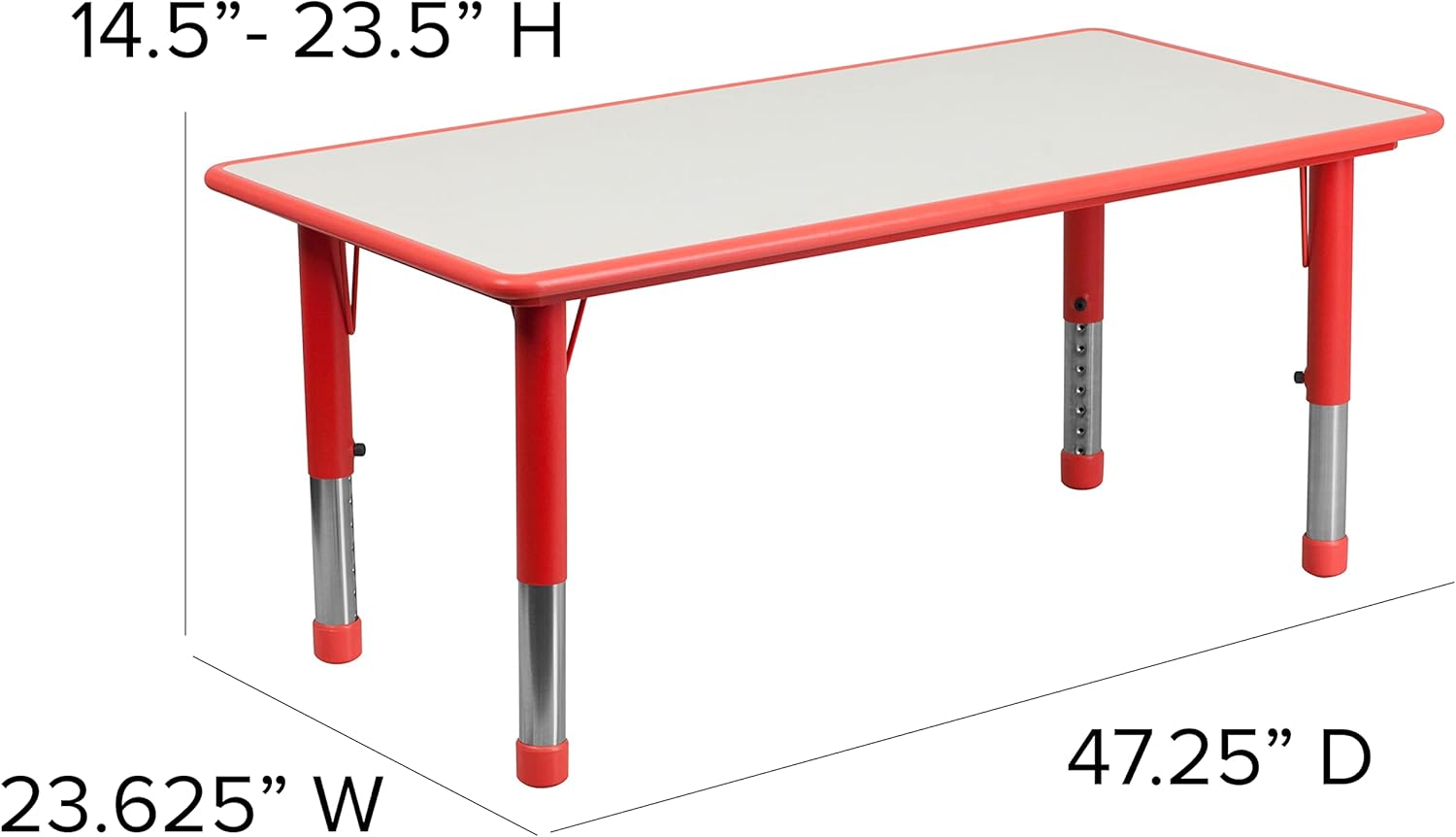 BizChair 23.625x47.25 Red Plastic Height Adjustable Activity Table