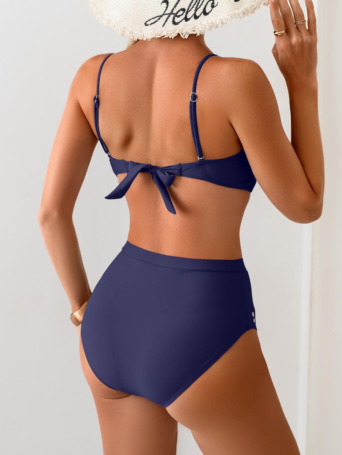 Women's High Waisted Bikini Sets Bandeau Two Piece Swimsuits Cutout Tie Back Bathing Suits - Image 2