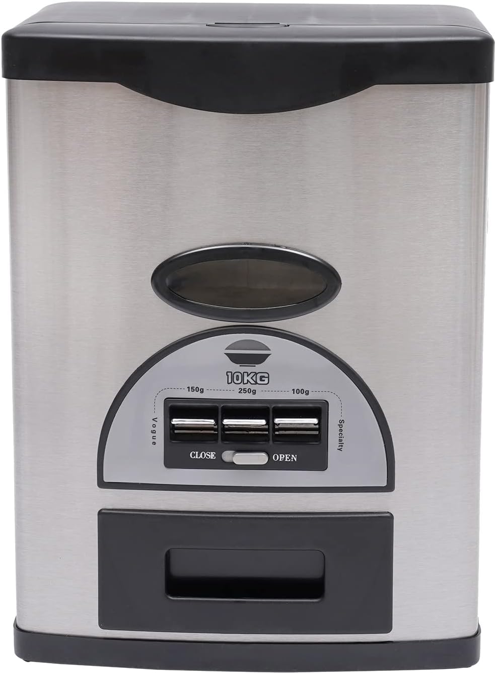 10Kg/22Lb Auto Rice Dispenser, Black Dispenser Three Gears Measuring Rice Storage Container Stainless Steel Rice Organization with Grains Tray Cone-Shaped Funnel Design