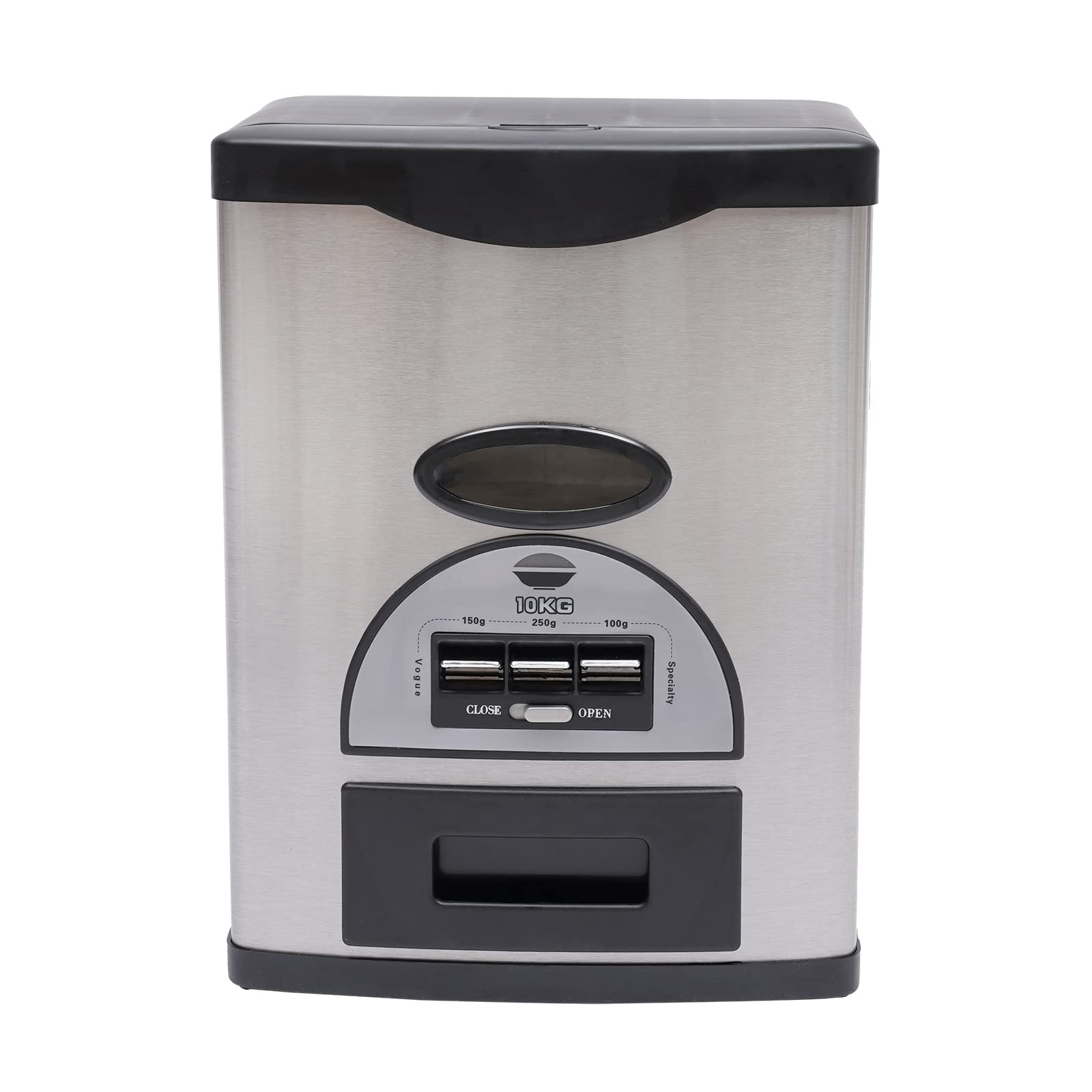 10Kg/22Lb Auto Rice Dispenser, Black Dispenser Three Gears Measuring Rice Storage Container Stainless Steel Rice Organization with Grains Tray Cone-Shaped Funnel Design