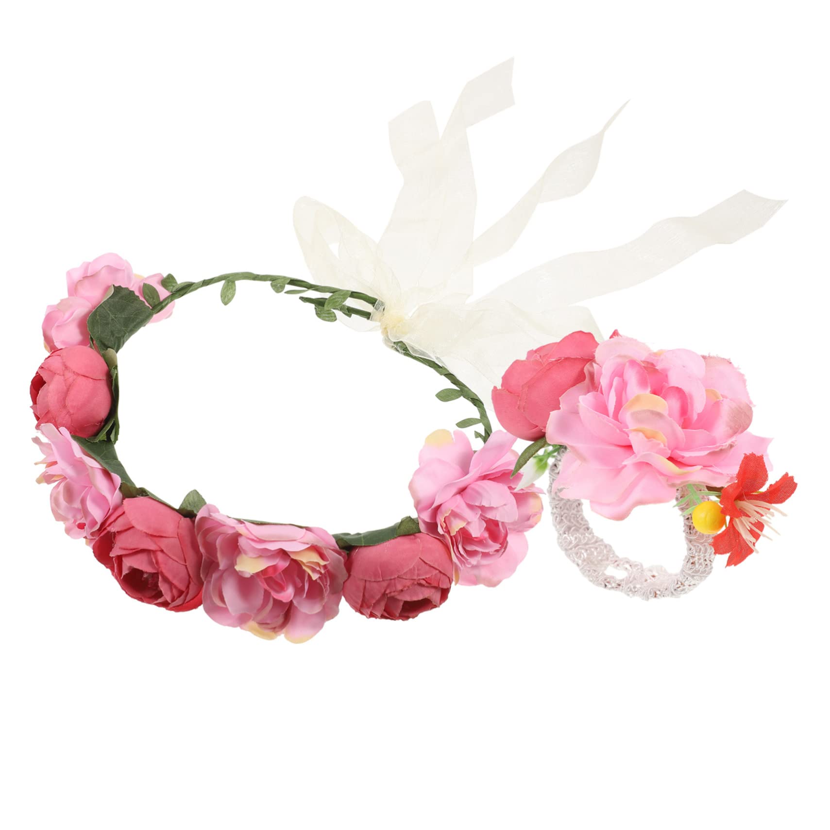 FRCOLOR 5sätze Blumenkranz Haarschmuck Set Für Damen Elegantes Hochzeits-haarnetz Handgelenk-blumenarmband Leicht Romantisch Für Hochzeiten Fotoshootings Cosplay Und Mehr