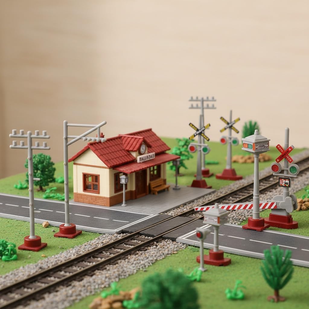 COHEALI 8Pcs Mini Train Traffic Light Model Railroad Crossing Signal Accessories for DIY Micro Landscape Table Decorations and Model Train Scenes