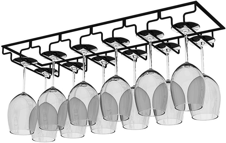 W-604 6 Slots 12 Cups Metal Black Under Cabinet Hanging Wine Champagne Glass Goblets Stemware Rack Holder