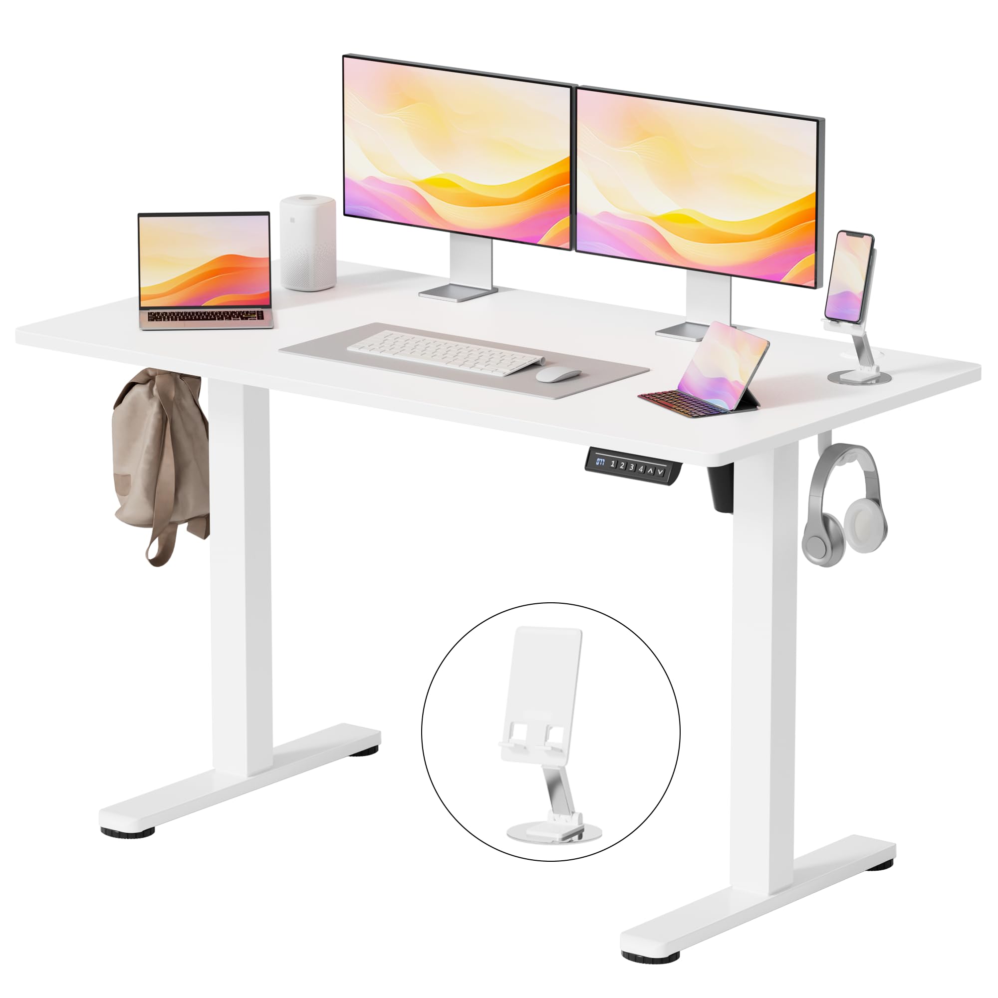 YESHOMY Height Adjustable Electric Standing Desk Memory Home Office Sit Stand up Desk with Phone Holder and USB