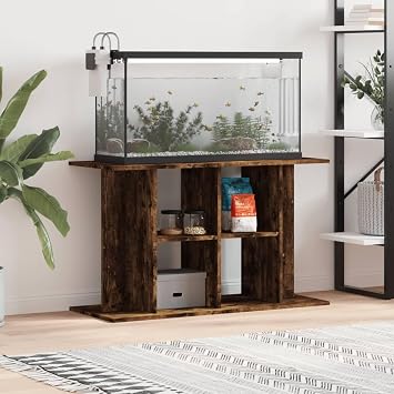 Aquarium Stand Smoked Oak 100x40x60 cm Engineered Wood, Aquarium Floor Cabinet, Fish Tank Cabinet with Storage, Secure Stand for Home Living Room