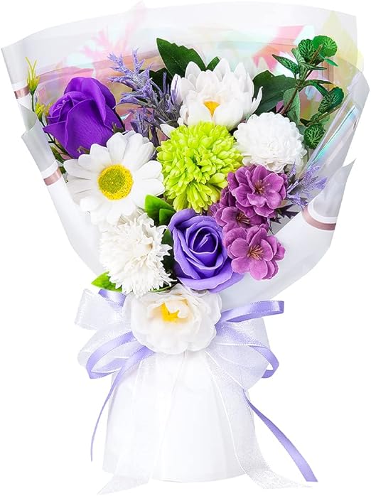 Amazon お供え スタンディング ソープフラワー 花束 Mサイズ スタンド付 パープル 花束 オンライン通販