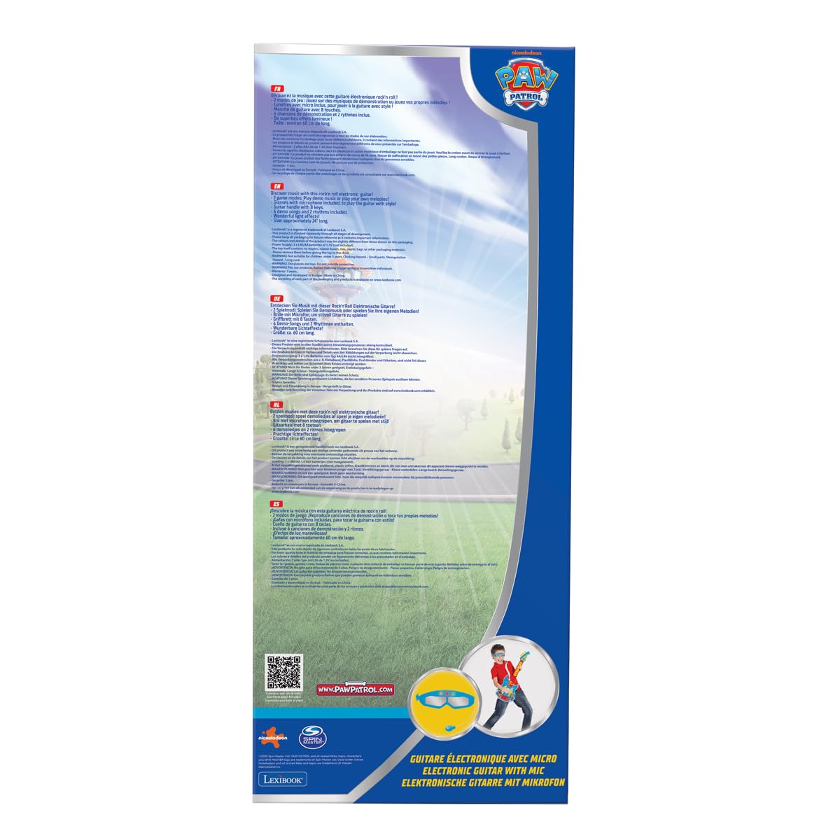 Lexibook Paw Patrol La Squadra dei Cuccioli Chitarra Elettronica illuminata con Microfono, Occhiali con Microfono, Canzoni Demo, MP3 Plug, Blu/Rosso, K260PALXB