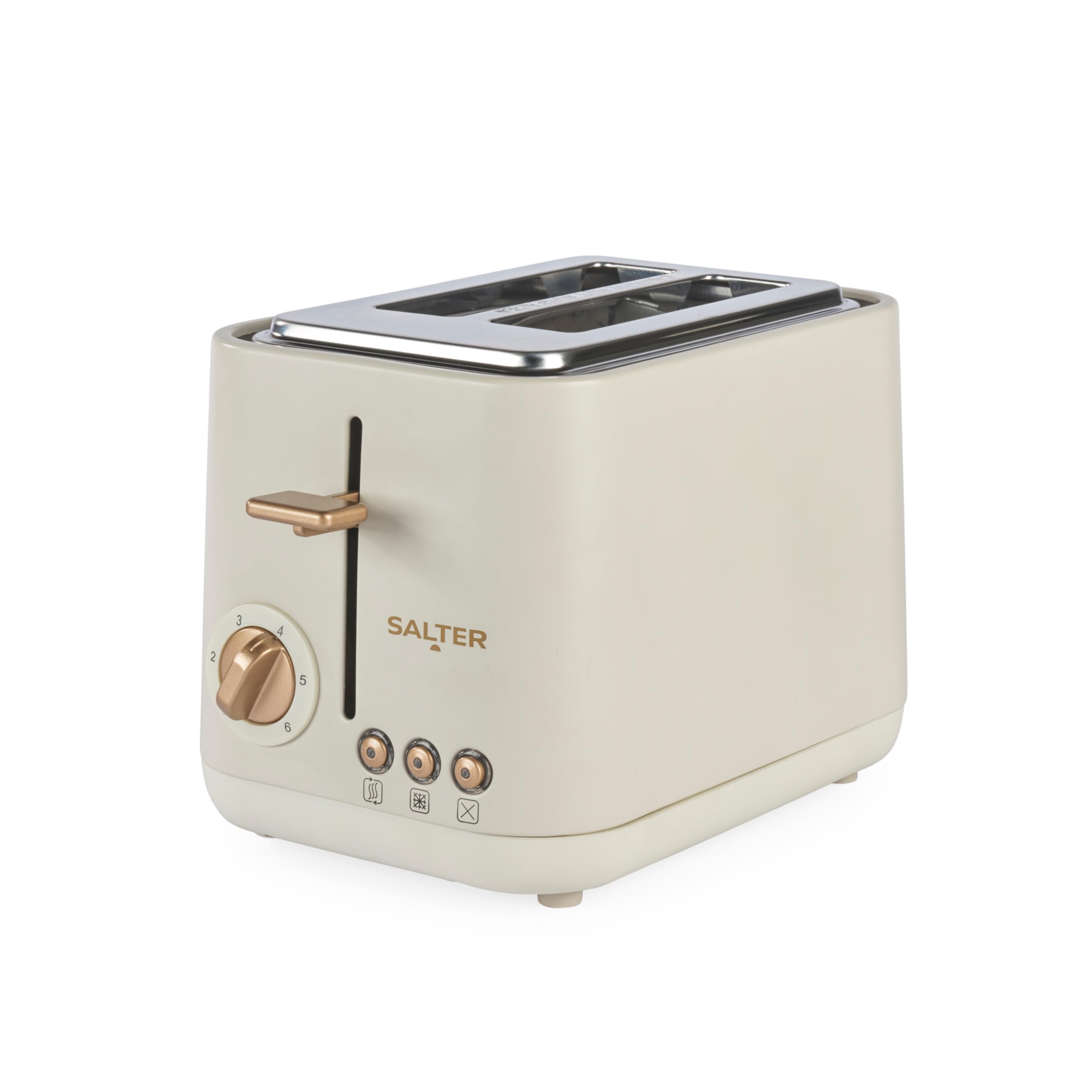 Salter Pebble 2-Slice Toaster - 6 Browning Levels, Defrost/Reheat/Cancel, Wide Slots for Thick Bread, Bagels or Crumpets, High-Lift Eject, Removeable Crumb Tray, Self-Centring Function, 815W, Stone