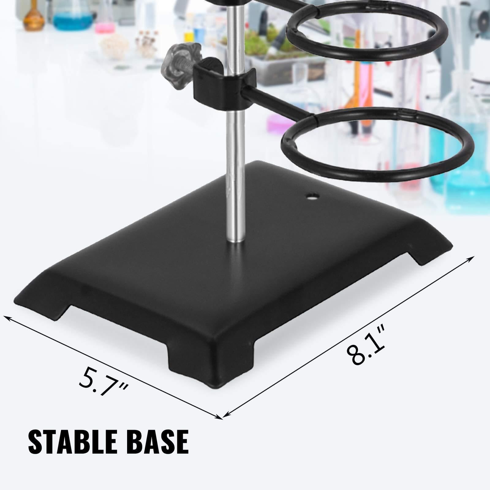 60cm Laborständer Set, Edelstahl Chemiestativ mit verstellbaren Klemmen und Ringen