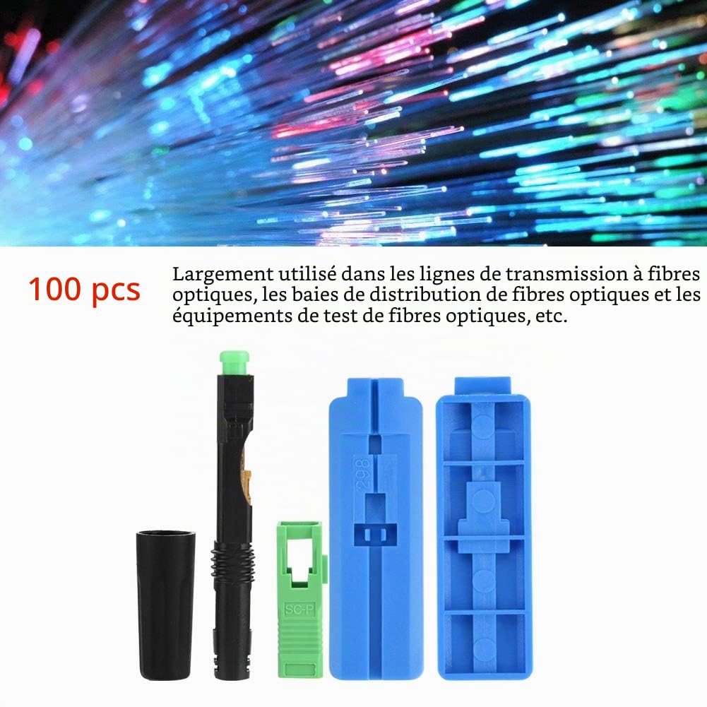 Kit de Connecteur Fibre Optique Rapide - 100 SC/APC, Adaptateur de Connexion à Fiche Droite pour Lignes de Transmission