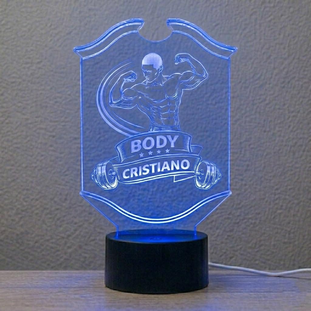 Lampada LED Bodybuilding Personalizzata con Nome, 7 Colori per Palestra e Fitness, Regalo Sportivo per Uomo Donna, Idea Regalo per Bodybuilder, Personal Trainer, Atleti e Appassionati di Gym