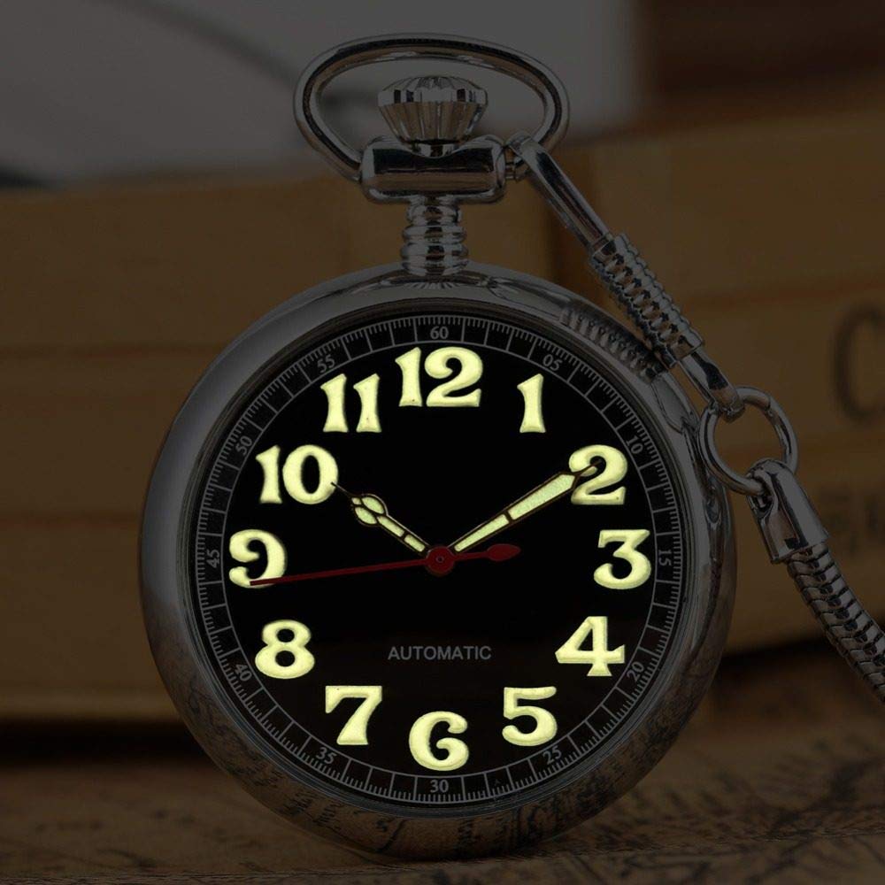 Luxus leuchtende Ziffern Automatische mechanische Taschenuhr selbstwickeln Decoration