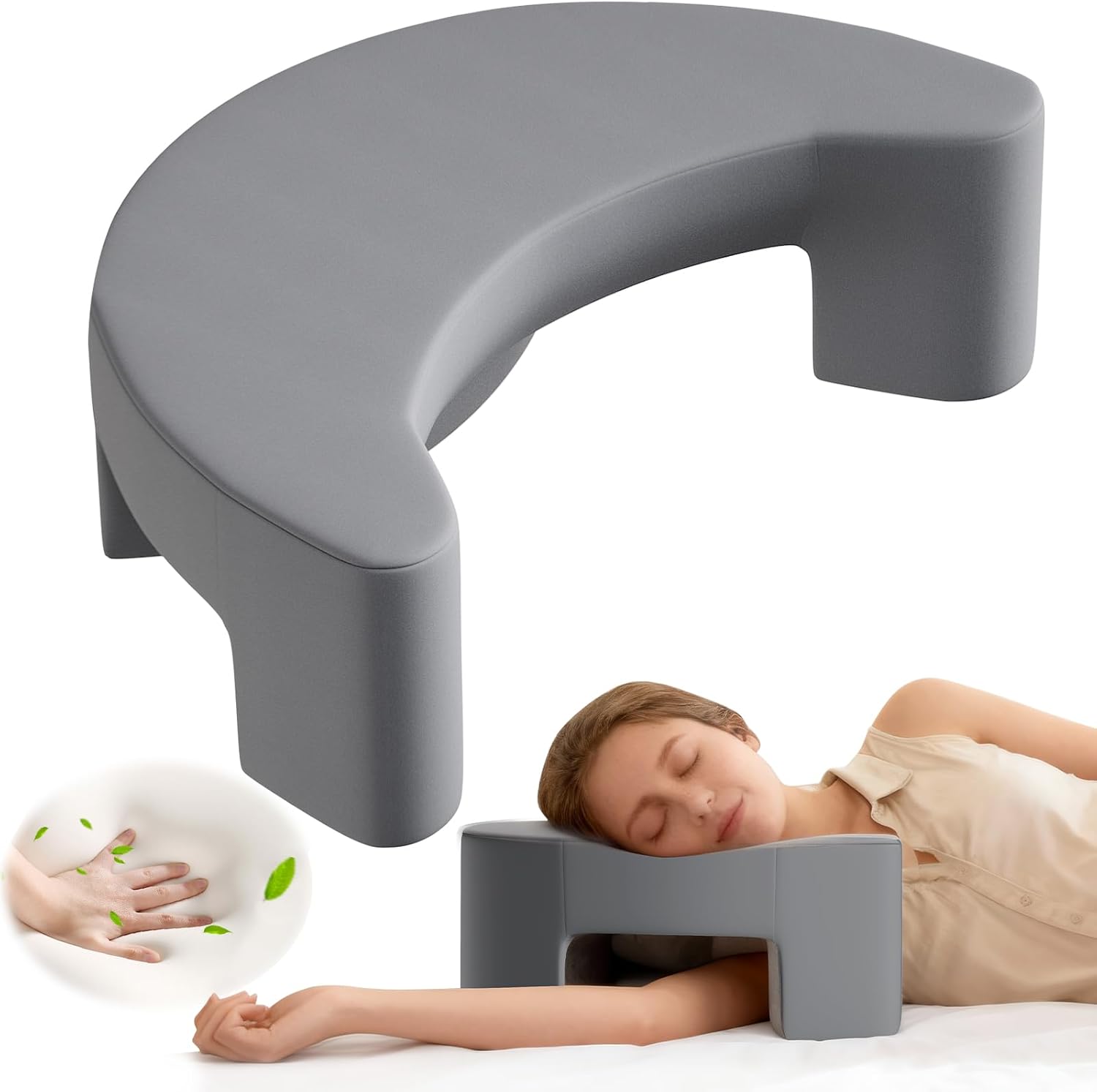 Side Sleeper Pillow with Arm Hole, Ergonomic Memory Foam Support Side Sleeper Pillows for Adults, Ideal for Cervical, Neck, Shoulder and Rotator Cuff Pain Relief, Grey