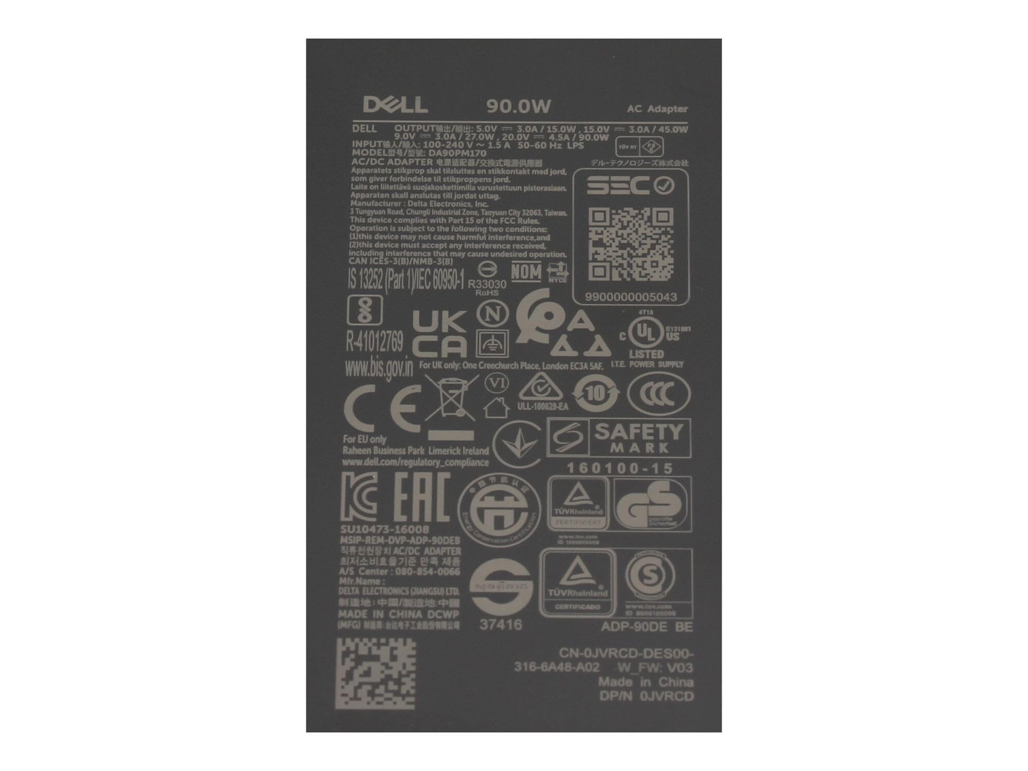 Dell Precision 15 (5560) originale USB-C alimentatore 90 watt forma arrotondato