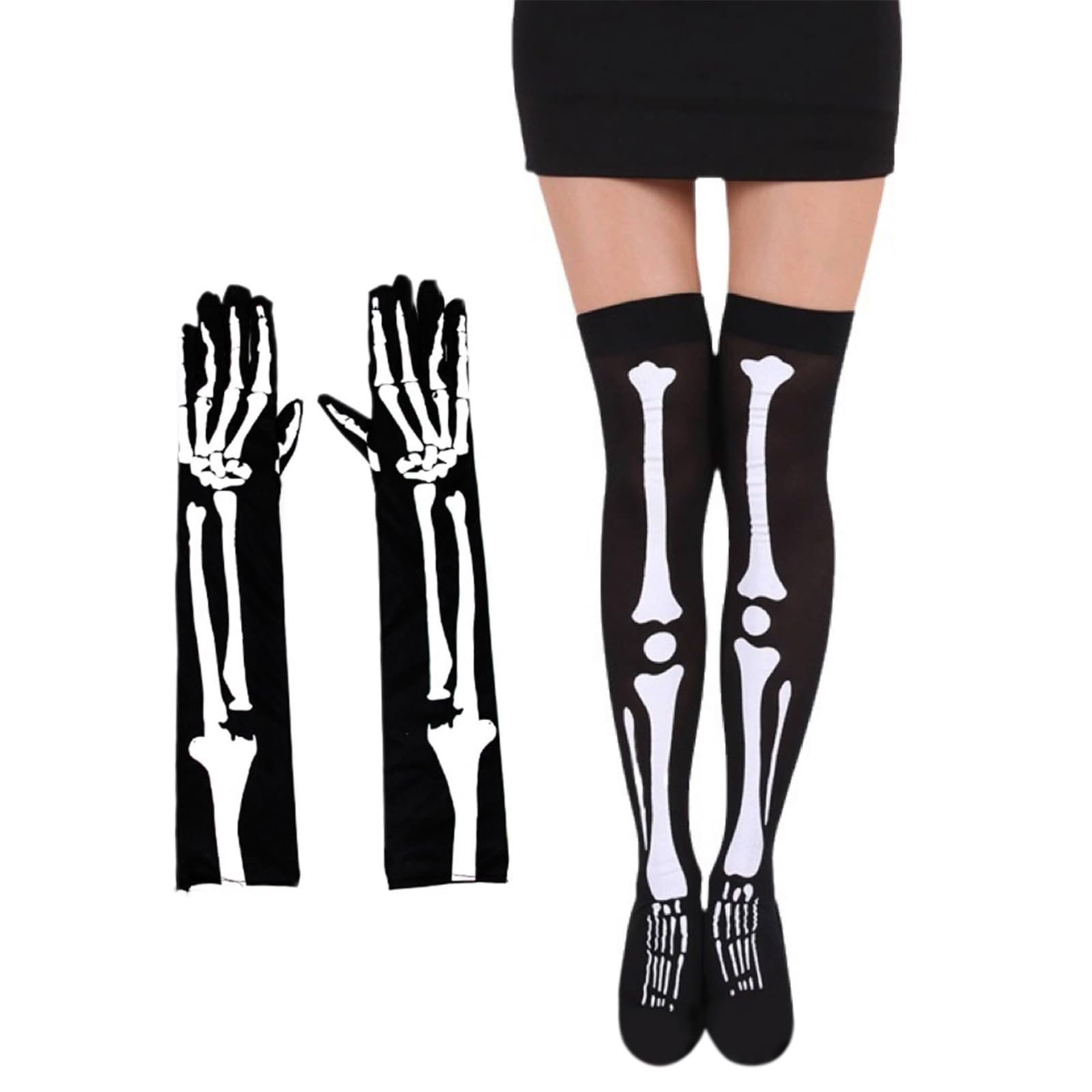 Yuxita Unisex As Shown In Pictures Halloween Skeleton Gloves Full Finger Stretchy Stocking Costume Accessories Bloody Skull Claw Halloween Party Props
