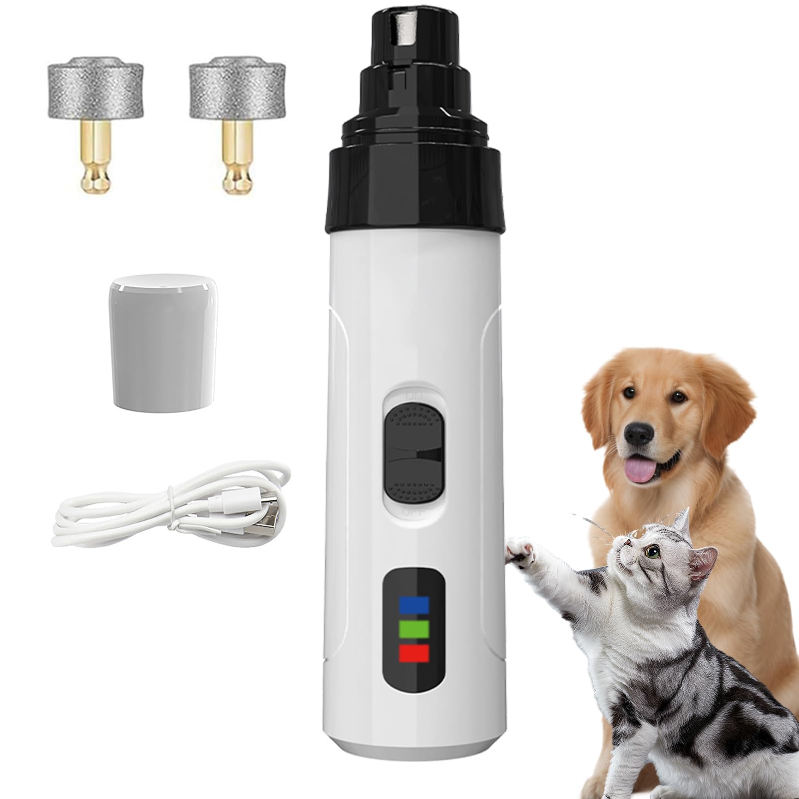 Yikuhot Upgraded Quiet Dog Nail Grinder, Professional 2-Speed Rechargeable Pet Nail Trimmer for Small/Medium/Large Dogs & Cats, Painless Paw Grooming with 2 Replacement Grinding Heads