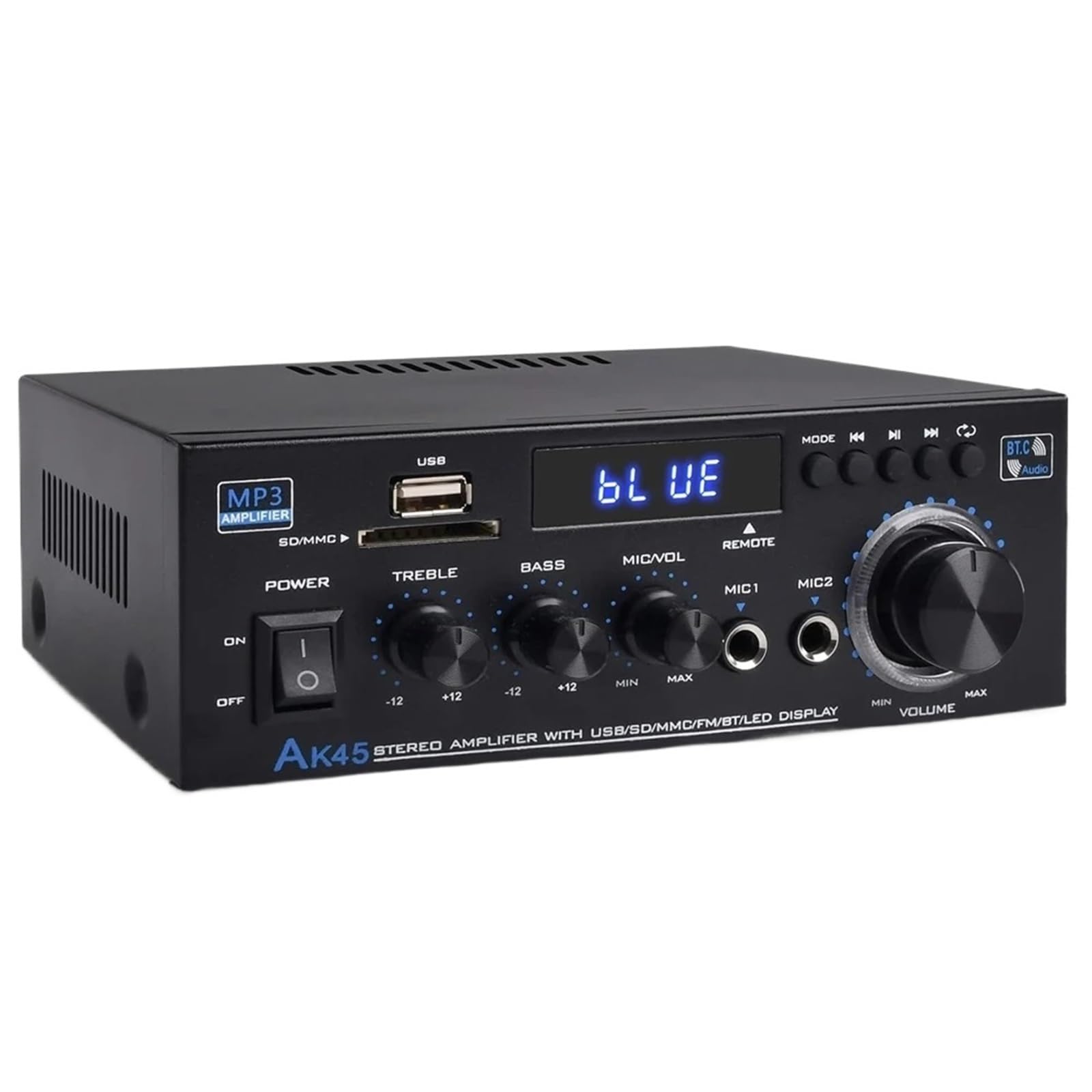 Amplificador, Amplificador DE Potencia AK45 Estéreo HiFi 2,0 Canales Máx. 90Wx2 para Audio De Coche Cine En Casa Alta Eficiencia,para el hogar