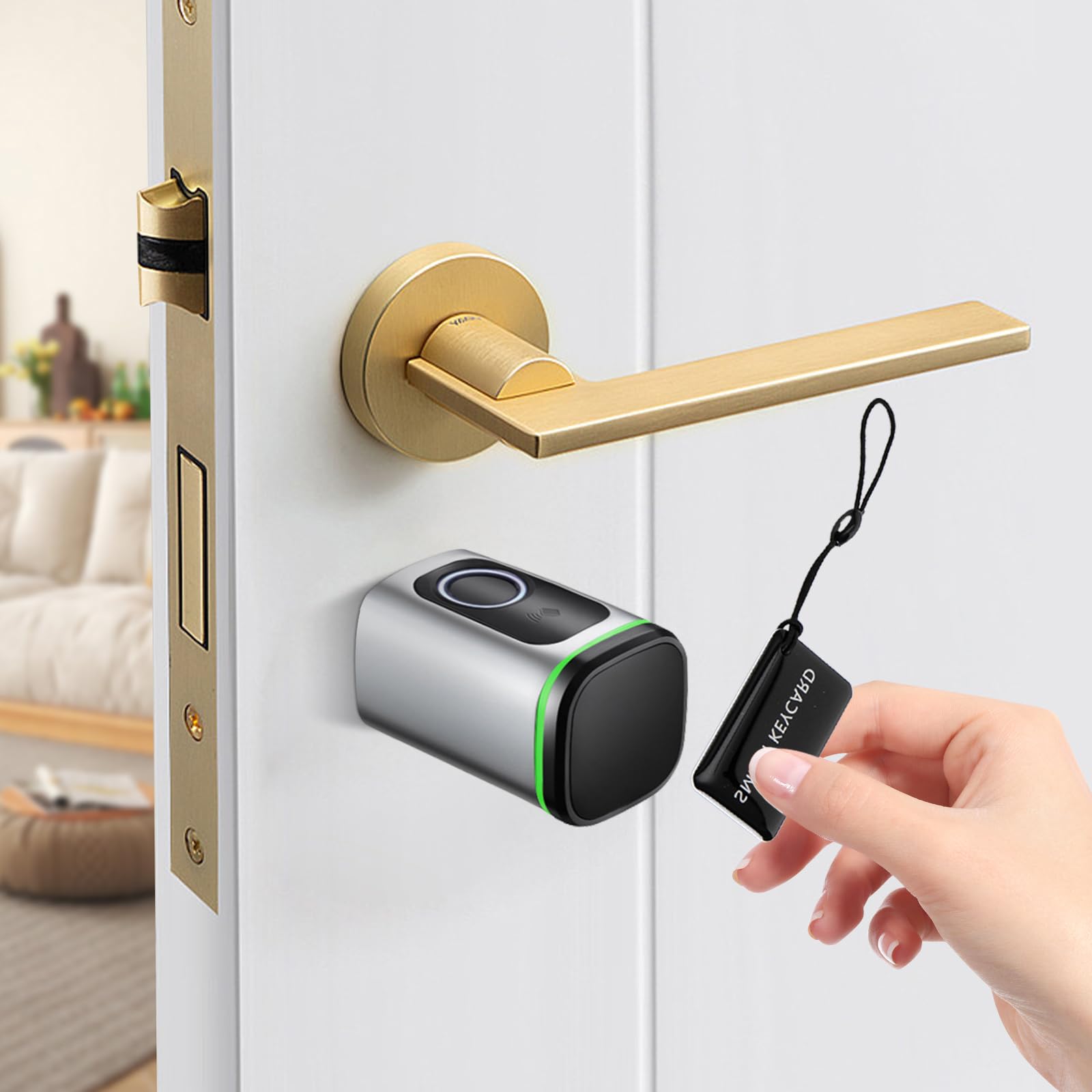 Cerradura de huellas dactilares con 1 puerto de carga Micro USB-C – Cilindro inteligente y mando a distancia para puerta, protección IP53 (a prueba de polvo y salpicaduras), desbloqueo 4 en 1: huella
