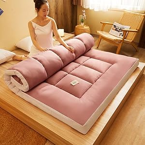 Dikke Futon Matras, Japanse vloermatras Tatami Futon Gevotte vouwbare slaapmat gewatteerd bed Matras Vloer Lounger Guestbed (Color : Pink, Size : Twin)