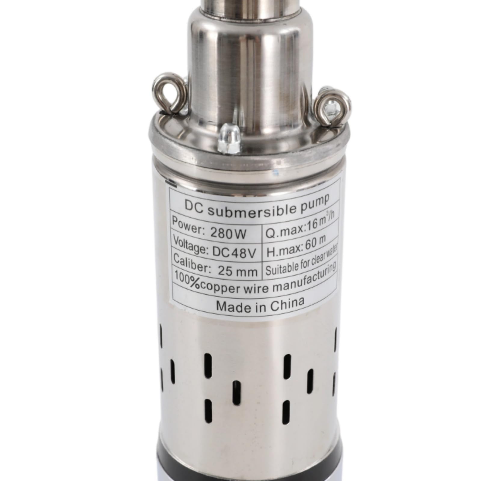 Bomba de Agua Sumergible Pozo 280 W 48 V DC, Bomba Solar para Pozos Profundos, bomba sumergible de acero inoxidable, Flujo 16L / 4.23gal / min, Diámetro de salida 25 mm