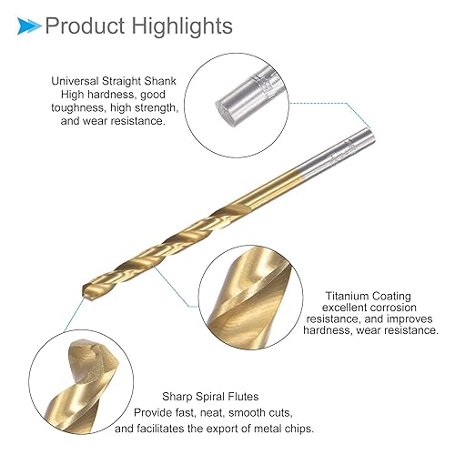 Miniatura 9 de Brocas helicoidales, diámetro de perforación de 0.154 in, acero de alta velocidad recubierto de titanio 6542 vástago redondo recto - (aplicaciones