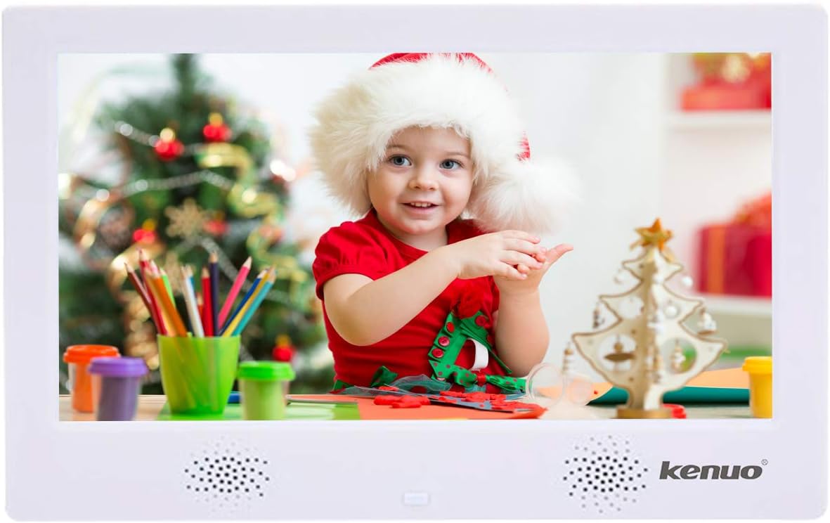 Digital Photo Frame 10 inch Kenuo Digital Picture Frame High HD 1024x600(16:9) Electronic Picture Frame with Video Player Stereo/MP3/Calendar/Auto On/Off Timer (10 Inch, White)