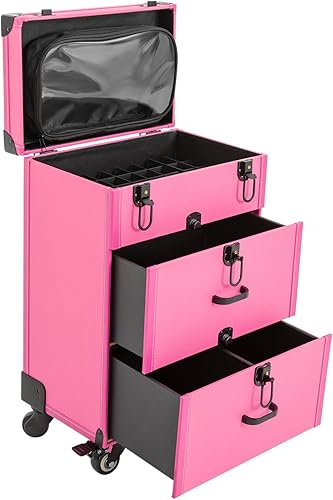 TOWOHIPPKI Estuche de tren de maquillaje, estuche de carrito de maquillaje rodante, organizador de esmalte de uñas, estuche de tren de cosméticos de