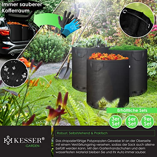 KESSER® Gartensack 3X 272L Set Laubsack Gartenabfallsack inkl. Handschuhe - Selbststehend 4 Griffe Stabil Robust & Faltbar - Laubsäcke Rasenschnitt Gartensäcke für Gartenabfälle Grünschnitt Schwarz