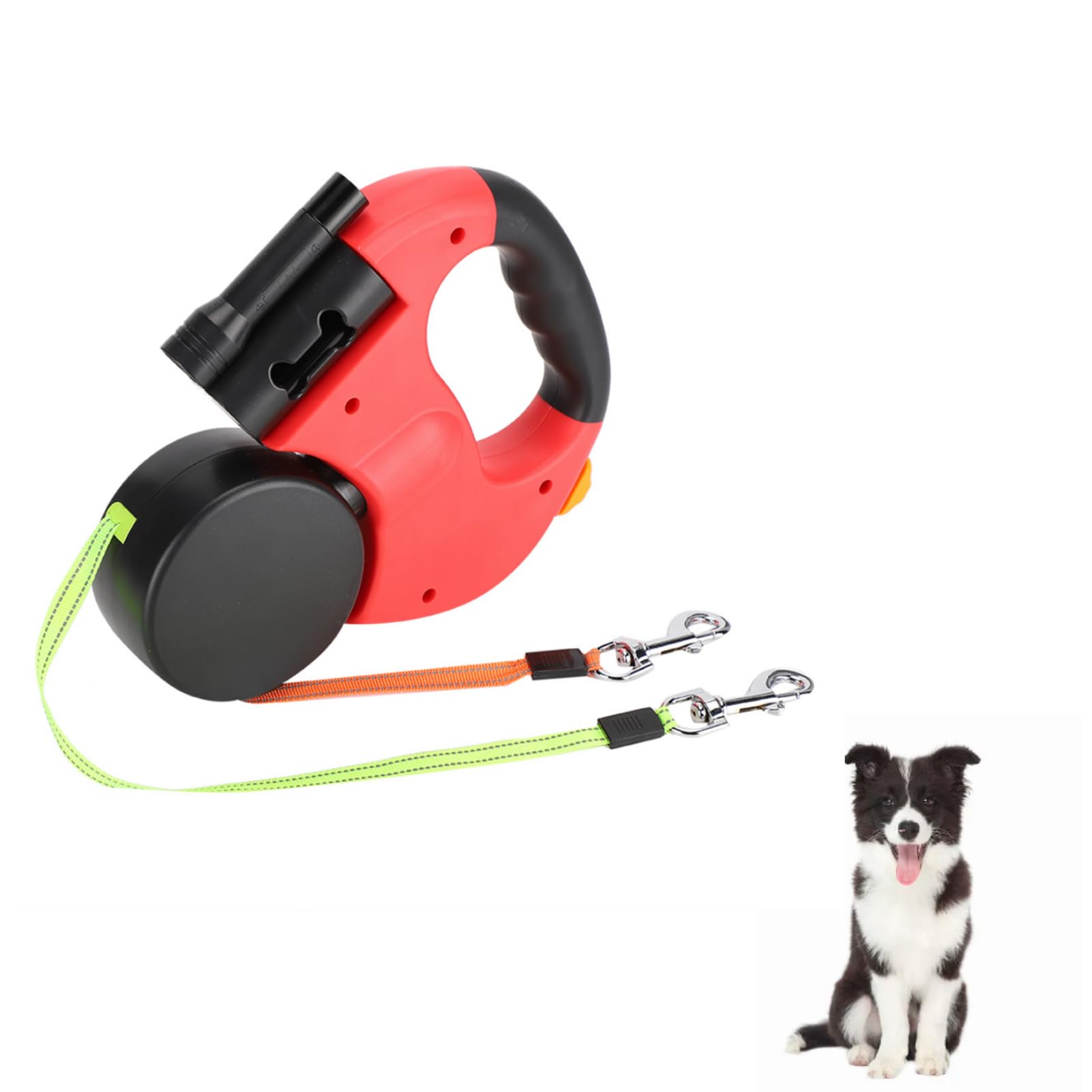 Retractable Dog Leash, 10ft Double Retractable Double Dog Leash for 2 Dogs with LED Flashlight for Dogs Walking (Red)