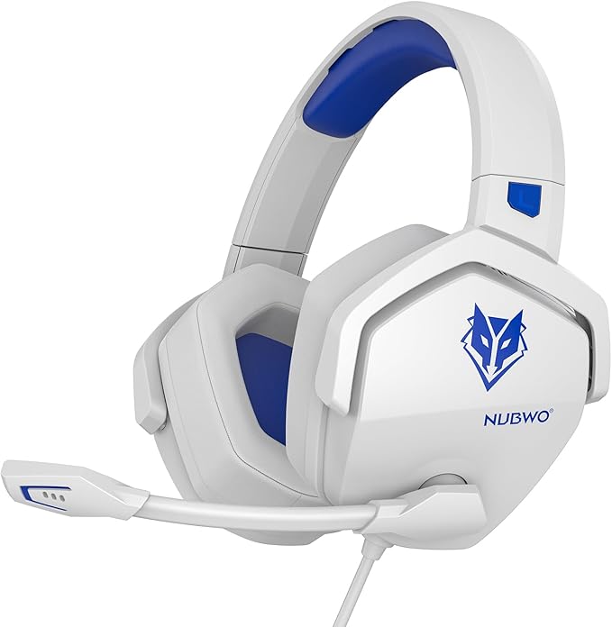 NUBWO N16 Casque Gaming - Micro Annulant Le Bruit, Son Stéréo et Conception Confortable pour PS5, PS4, Xbox One, NS, PC, Ordinateur Portable et Mac - Blanc/Bleu