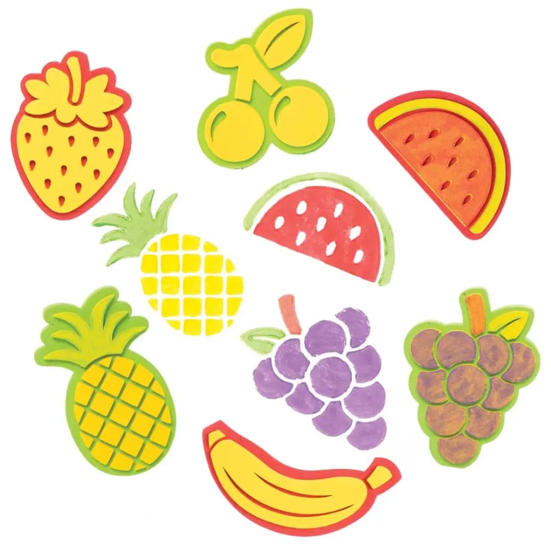 Baker Ross FE473 Fruit Craft Foam Stampers - Pack of 10, Stamp Sets for Children, Ideal for Kids Arts and Crafts Projects