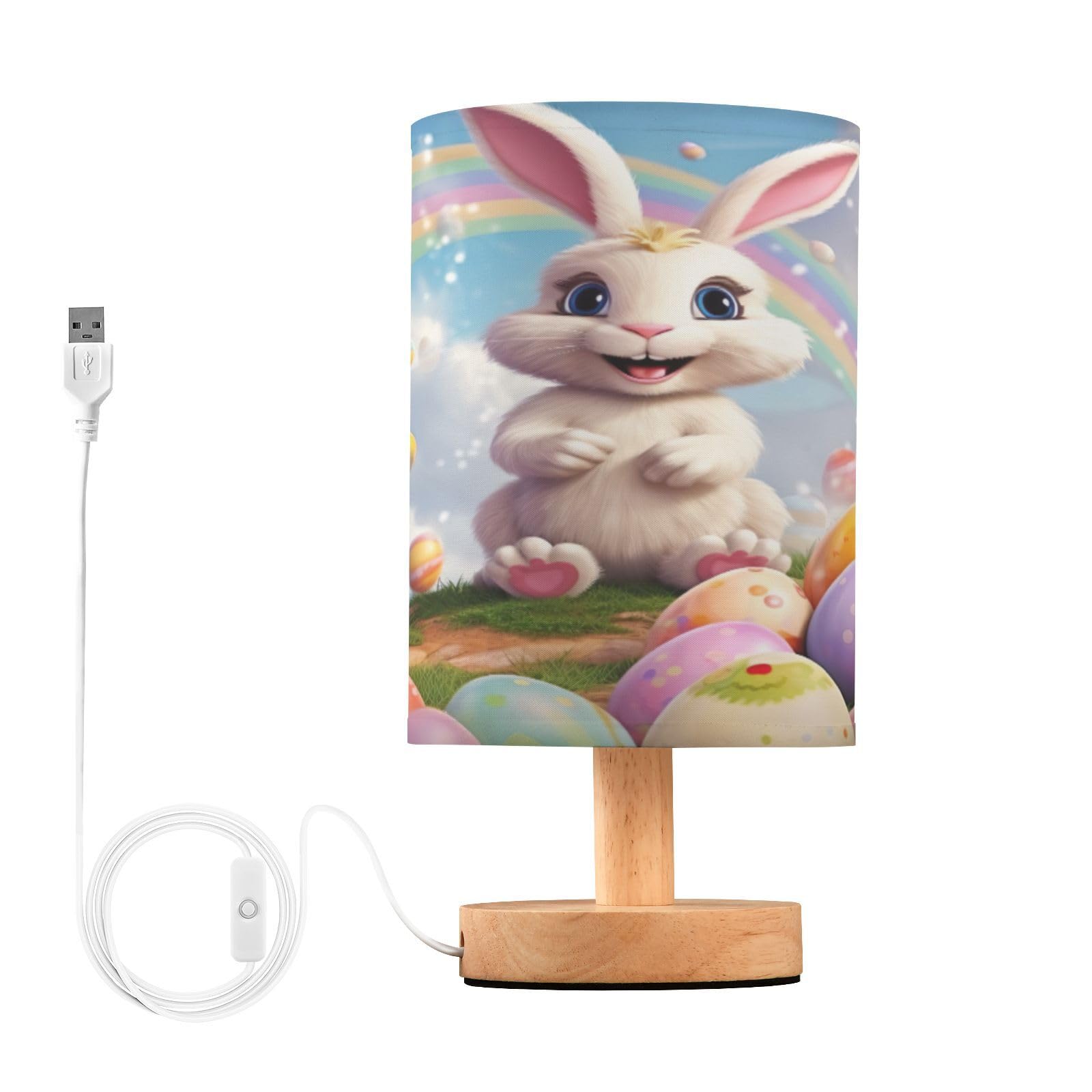 SDMKA Happy Easter Bedside Table Lamp for Bedroom, Minimalist Nightstand Lamp with Round Fabric Shade for Living Room, Office, No Bulb Required