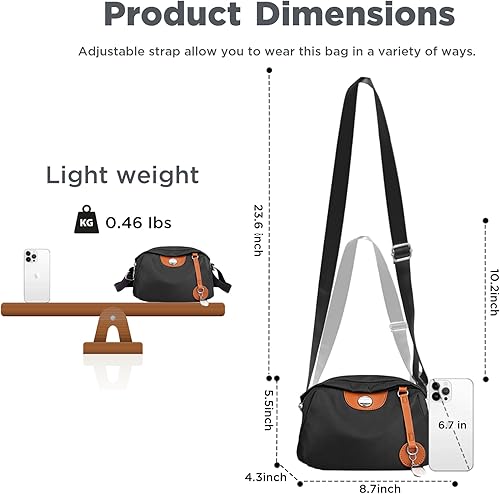 Miniatura 5 de Sminra Bolso cruzado pequeño para mujer, bolso de hombro de nailon moderno con correa ancha ajustable impermeable