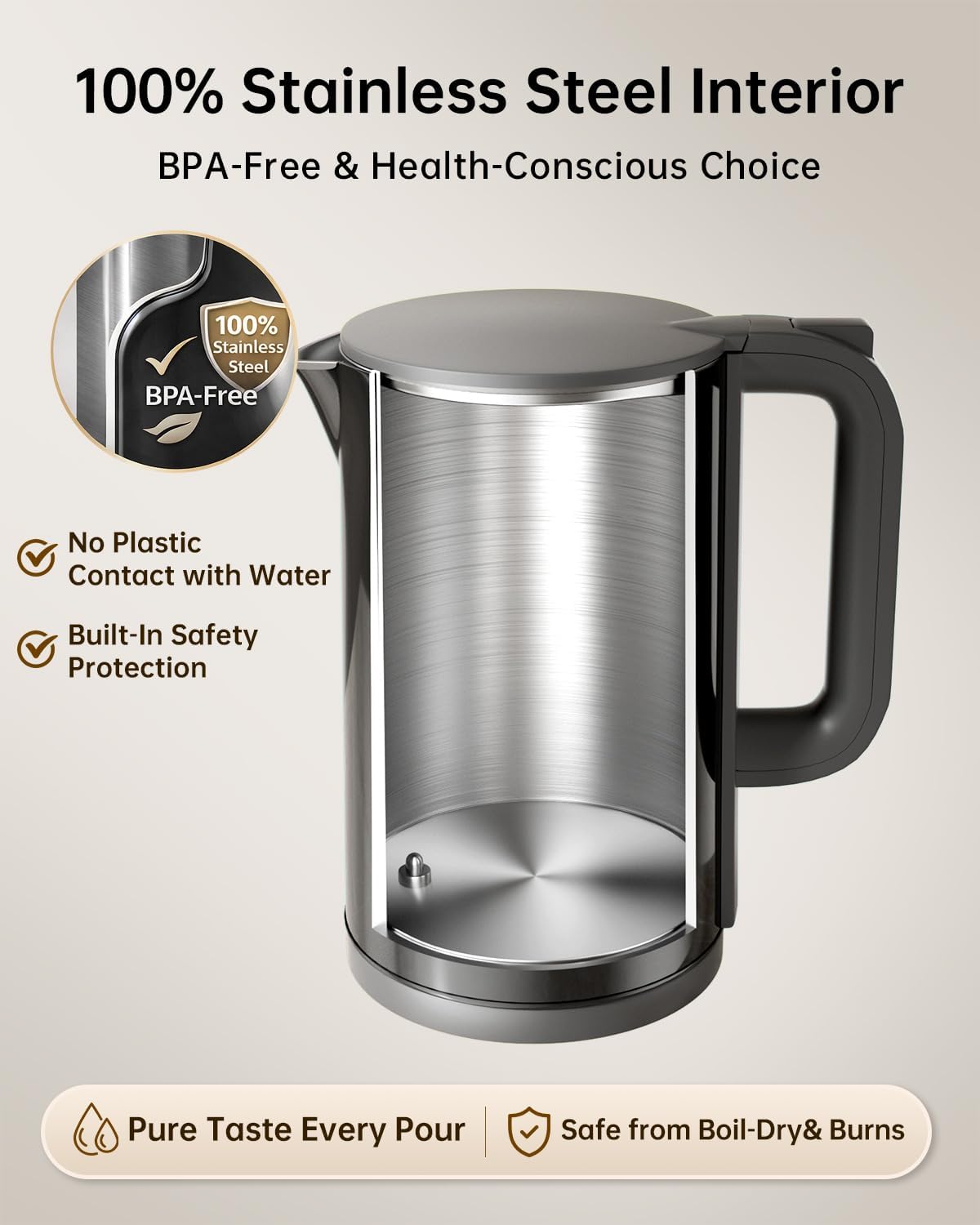 Electric Kettle with Temperature Control, 1.7L Stainless Steel Hot Water Kettle, 5 Presets for Tea & Coffee, 2H Keep Warm, Fast Boil, Auto Shut-Off & Boil-Dry Protection, Cordless Tea Kettle, Black