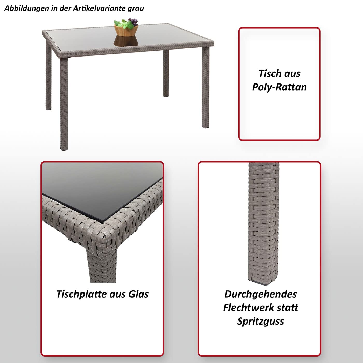Mendler Poly-Rattan Tisch HWC-G19 120x75cm - braun | Gartentisch, Balkontisch