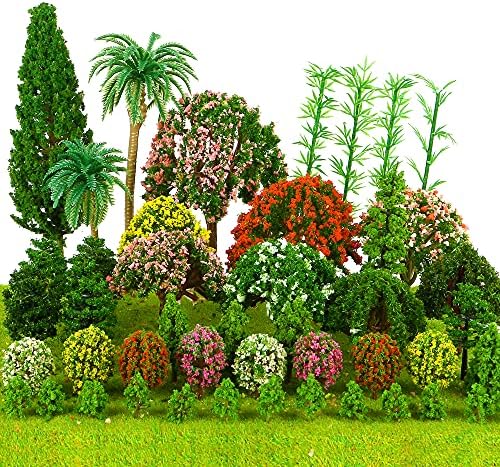 60pcs Model Trees Mixed Miniature Trees Plants Model Tree Train Scenery Artificial Fake Trees Model Railroad Scenery Diorama Supplies for DIY Crafts, Building Model, Scenery Landscape
