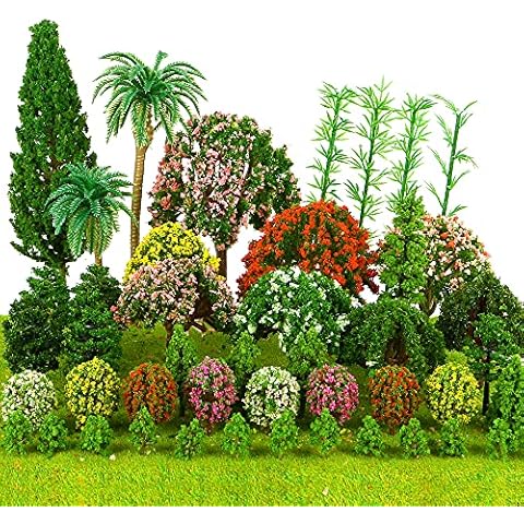 60pcs Model Trees Mixed Miniature Trees Plants Model Tree Train Scenery Artificial Fake Trees Model Railroad Scenery Diorama Supplies for DIY Crafts, Building Model, Scenery Landscape Cover