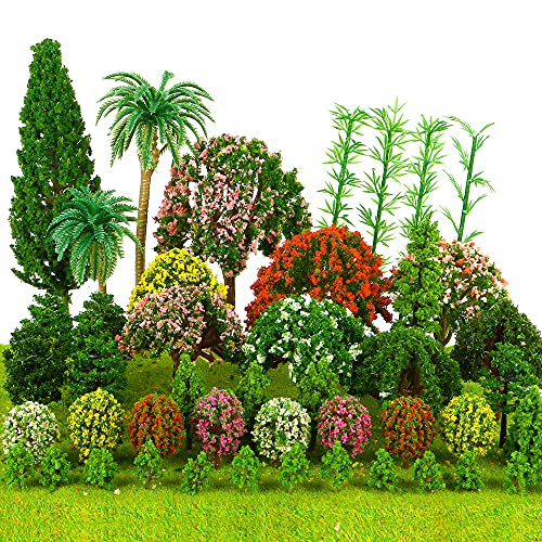 60pcs Model Trees Mixed Miniature Plants Trees Train Scenery Artificial Fake Tree Railroad Diorama Supplies for DIY Crafts Building Model Landscape