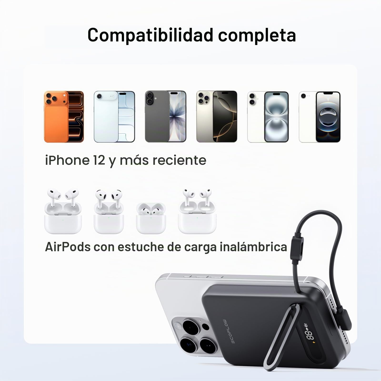 EcoFlow Qi2.2 Magnético Powerbank 10.000 mAh 25 W con Cable USB C 36 W, Certificado Qi2.2, batería Externa magnética inalámbrica inalámbrica portátil para iPhone 17/16/15 Pro MAX, Negro