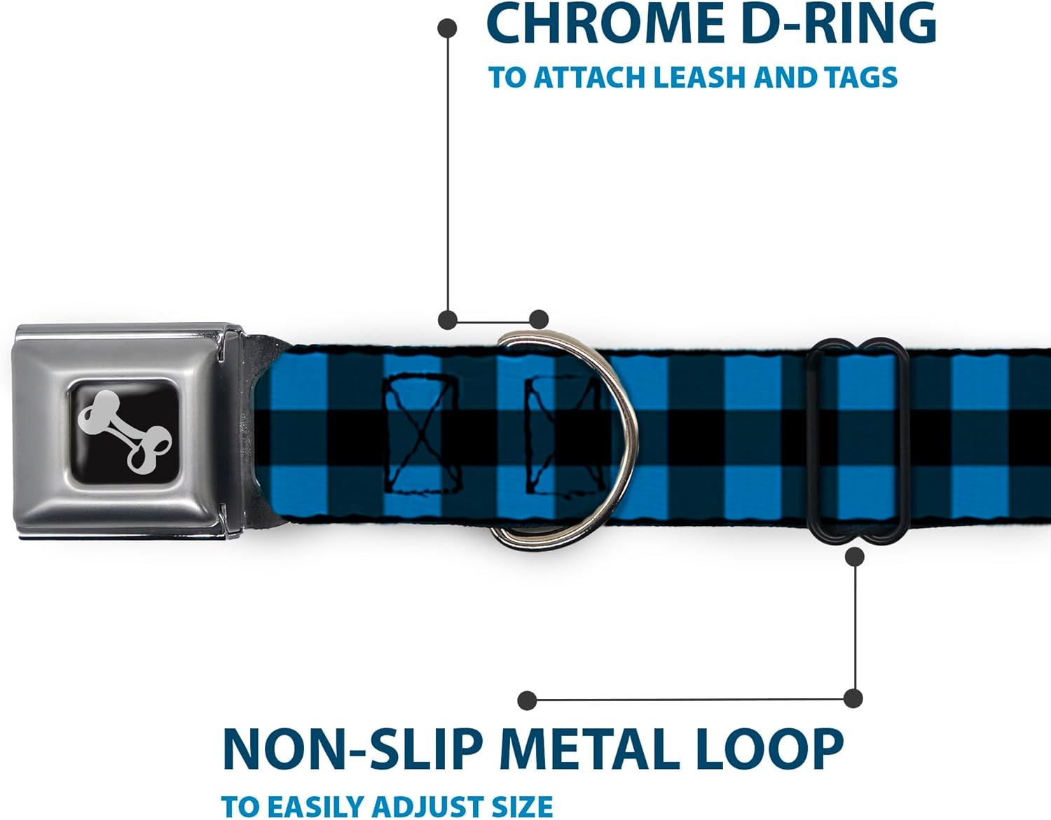 Buckle-Down Seatbelt Buckle Dog Collar - Buffalo Plaid Black/Turquoise - 1" Wide - Fits 11-17" Neck - Medium
