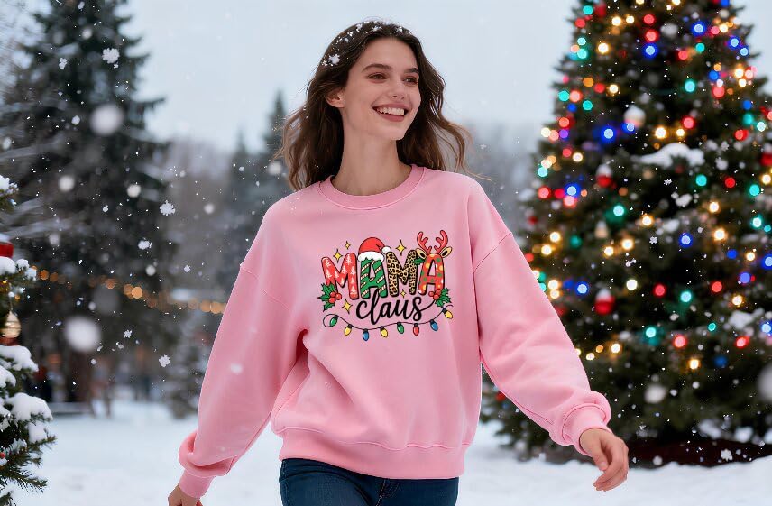 Merry Christmas Sweatshirt for Women Christmas Mama Sweatshirt Xmas Mama Shirt Xmas Crewneck Long Sleeve Pullover - Image 2