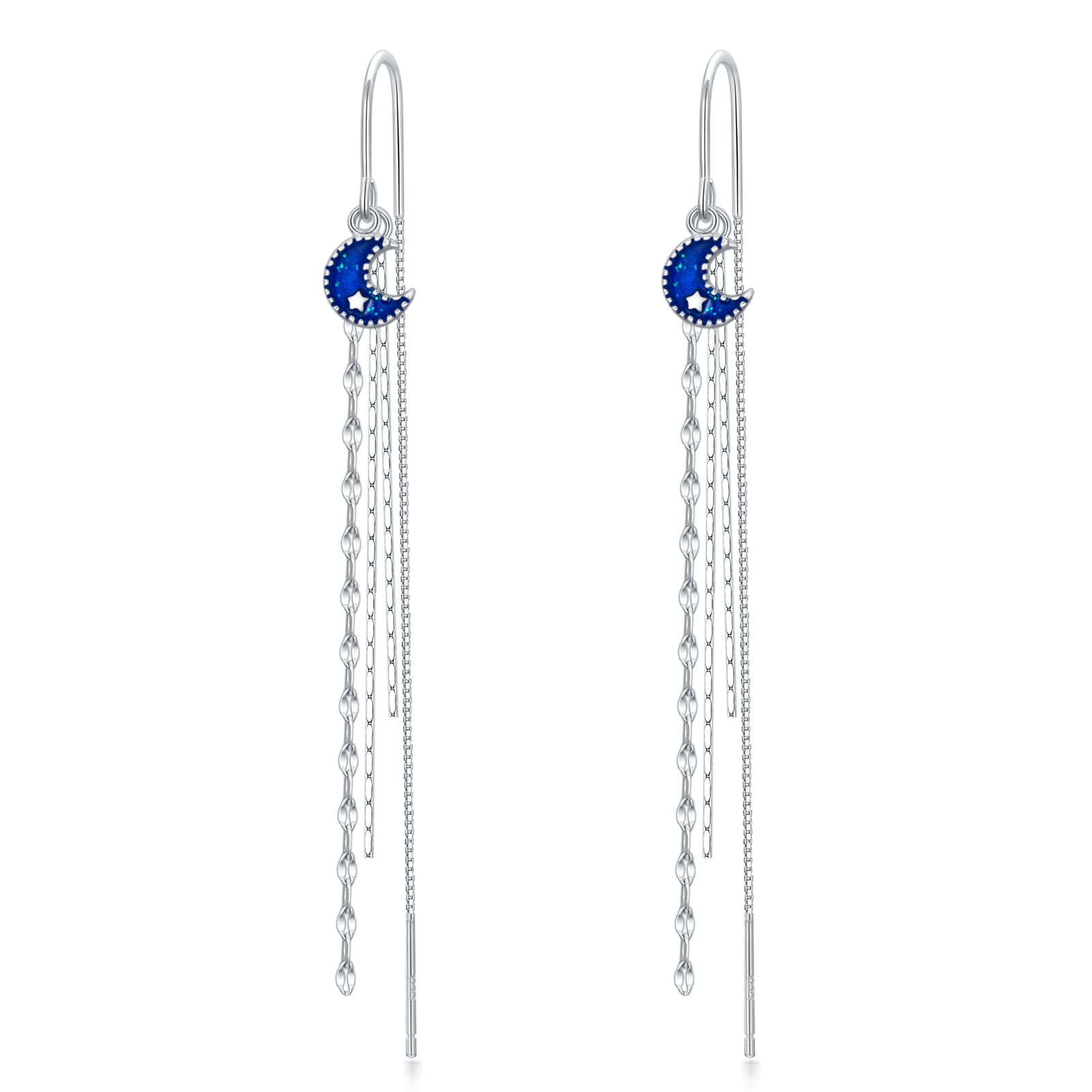 Elegant Moon Star Threader Earrings for Women and Teen Girls