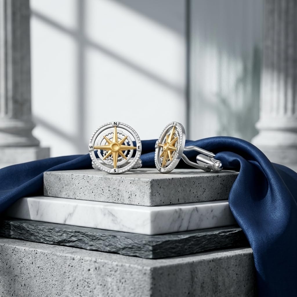 Cufflinks Men S925 Sterling Silver Compass Cufflinks Graduation Jewelry Father Birthday Gifts for Men Father