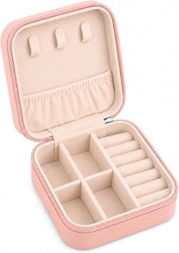 Travel Jewellery Box, Mini Jewellery Box for Women, Jewellery Organiser, Portable Small Jewellery Storage Case for Bracelets Earrings Rings Necklace - Best Gift for Women Girls Pink