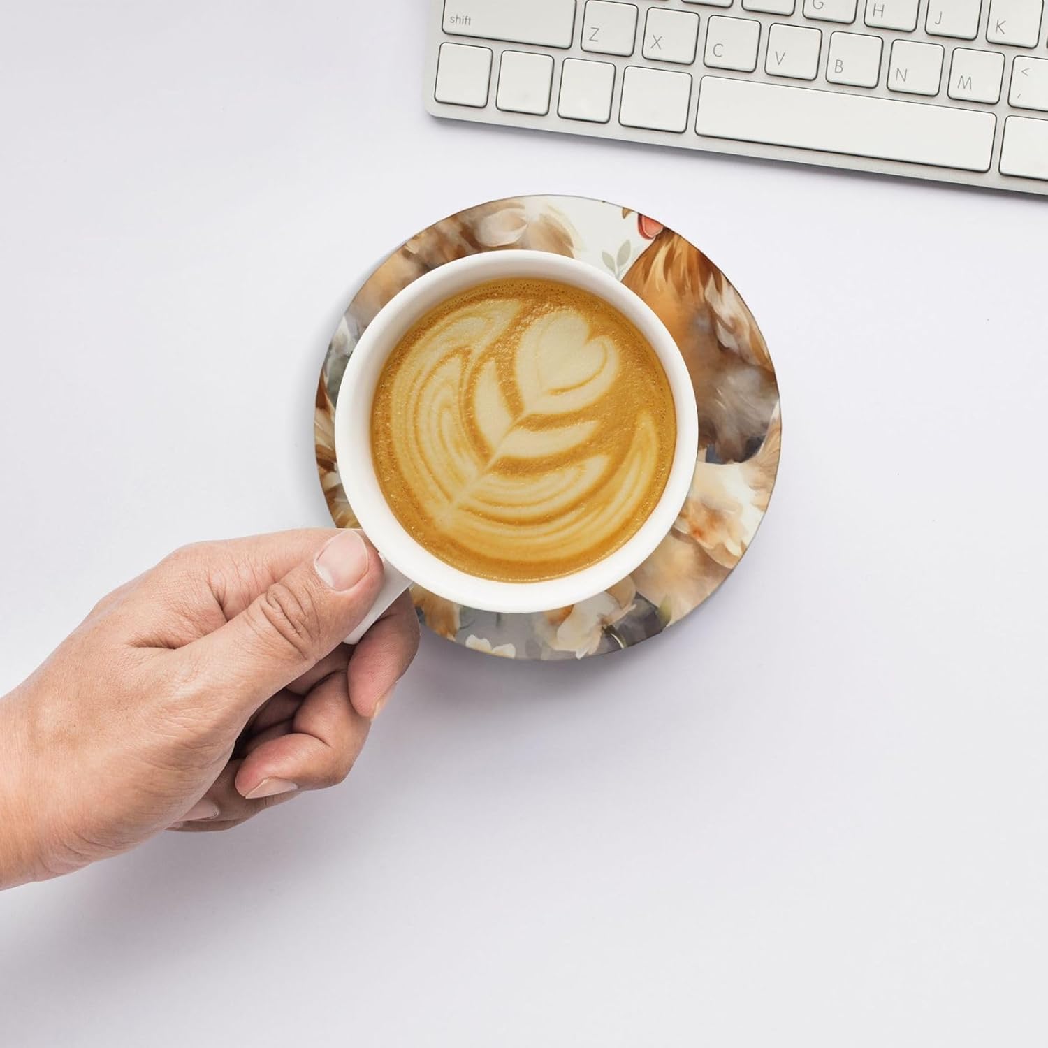 KHiry ドリンクコースター6枚セット セラミックコースター ホルダー付き チキンダックラウンドコースター ドリンク用 卓上保護