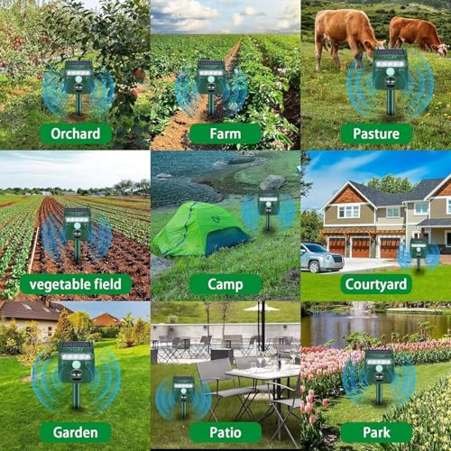 Répulsif à ultrasons pour animaux avec détection de mouvement et flash LED - Répulsif efficace contre les renards, les chats, les écureuils et les chiens pour les espaces extérieurs
